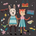 Set of cute fashion animals and fashion elements and accessories