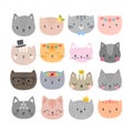 Set of cute fashion cats. Funny doodle animals. Kittens in cartoon style