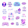 Set of cute feminist signs. Quotes, girls etc.