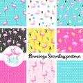 Set of cute flamingo. Seamless Pattern.