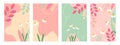 Set of cute floral backgrounds. Covers with daisies. Templates with flowers Royalty Free Stock Photo