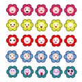 Set of cute flower with emoticons