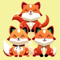 Set of cute foxes. Vector illustration in flat cartoon style. Generative AI