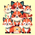 Set of cute foxes. Vector illustration in a flat style. AI Generated