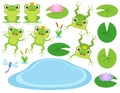 Cute frog and frog prince vector set. Lovely educational school graphic. Creative design element. Amphibian character illustration