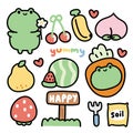 Set of cute frog with many fruit cartoon on white background.Reptile