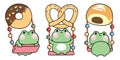 Set of cute Frog playing a swing bakery concept design.Reptile animal