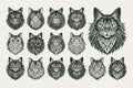 Set of cute front view british longhair cat head silhouette design