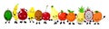 A set of cute fruit. Illustration with funny characters. Love and hearts. Funny food. time fresh. Orange, apple Royalty Free Stock Photo