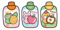 Set of cute fruit juice box with cute animals cartoon lable on white background.Frog