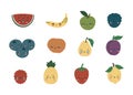 Set of cute fruits with eyes and smiles on a white background. Fruit and berry characters. Isolated fully editable flat Royalty Free Stock Photo