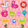 Set of cute and fun summer stickers badges icons patches design elements.