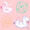 Set of cute and fun summer stickers badges icons patches design elements.