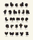 Set of cute funny blackbirds in the shape of letters.