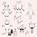 Set of cute funny Christmas monsters Royalty Free Stock Photo