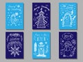 Set of 6 cute funny Christmas and new year greeting cards