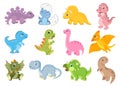 Set of cute funny dinosaurs. Baby print, animal icons, stickers Royalty Free Stock Photo