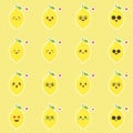 Set of cute and funny lemon characters with different facial expressions. Cartoon vector illustration isolated on white background Royalty Free Stock Photo