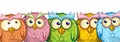 Set cute funny mascot cartoon owls