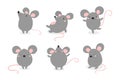 Set of cute funny mouses in different poses in cartoon style. Royalty Free Stock Photo