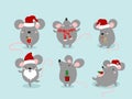 Set of cute funny mouses in different poses in cartoon style. Happy New Year greeting card with cute rat, symbol of 2020 year. Royalty Free Stock Photo