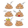 Set of cute funny poop emoticon smileys. Emotional shit kawaii icons.Happy,smiling, angry,sad, pretty. Vector flat Royalty Free Stock Photo