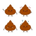 Set of cute funny poop emoticon smileys