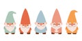 Set of cute garden gnomes. Isolated on a white background. Flat cartoon vector illustration EPS10. Royalty Free Stock Photo