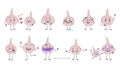 Set of cute garlic characters with emotions, funny and sad faces. Happy heroes in love, vegetables play, dance, keep