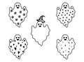 Set of cute ghost. Collection of flying spirit with witch hat, flowers, snowflakes, stars. Halloween symbol. Boo