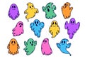 Set of cute ghosts in doodle style. Royalty Free Stock Photo