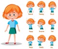 Set of cute girl with different expressions on her face Royalty Free Stock Photo