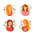 The set of cute girls avatars. The faces and portraits of women