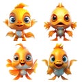 Set of cute goldfish cartoon images on white background