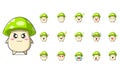 Set of cute green mushroom character. Vector flat carton character illustration