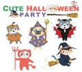 Set of cute Halloween animals on white background for children Royalty Free Stock Photo
