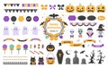 Set of cute Halloween stickers and drawings, symbols of the holiday, group of badges, labels, ribbons Royalty Free Stock Photo