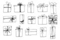 Set of cute hand drawn black vector gift boxes Royalty Free Stock Photo