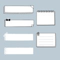 Set of cute hand drawn, blank paper sticky note pad with tape, speech bubble balloon think, speak, talk, template, text box banner Royalty Free Stock Photo