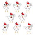 Set of cute hand drawn cartoon characters of rooster Royalty Free Stock Photo