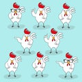 Set of cute hand drawn cartoon characters of rooster Royalty Free Stock Photo