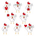 Set of cute hand drawn cartoon characters of rooster Royalty Free Stock Photo