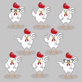 Set of cute hand drawn cartoon characters of rooster Royalty Free Stock Photo