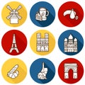 Set of cute hand drawn cartoon objects on Paris