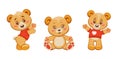 Set of cute hand drawn cartoon style teddy bears, isolated design element on white background Royalty Free Stock Photo