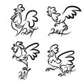 Set cute hand drawn characters of rooster Royalty Free Stock Photo