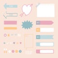 Set of cute hand drawn, doodle blank sticky note pad with icon, tape, speech bubble balloon think, speak, talk, note pad, memo