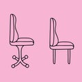 Set of cute hand drawn doodle office chairs with comfortable and soft back, wheels and straight legs. Vector doodle illustration