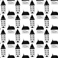 Set of Cute Hand drawn kids pattern with doodle houses black Royalty Free Stock Photo