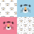 Set of Cute Hand drawn Little Tiger patterns. Hand drawn Tiger for baby clothes. Vector illustration in doodle style. Royalty Free Stock Photo
